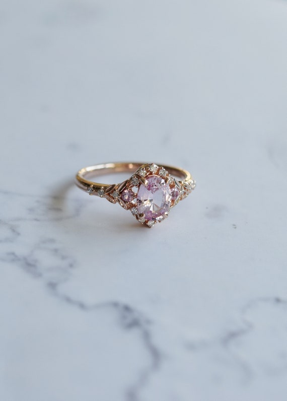 Gold Heart Ring With Pink Sapphire. Heart Diamond Ring. Pink Heart Ring.  Heart Engagement Ring. Rose Gold Heart Ring by Eidelprecious. 