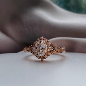 Kassandra Oval Moissanite Engagement Ring Gold Lab Diamond Engagement Ring Whimsical Fantasy Ring Fairytale Ring image 5