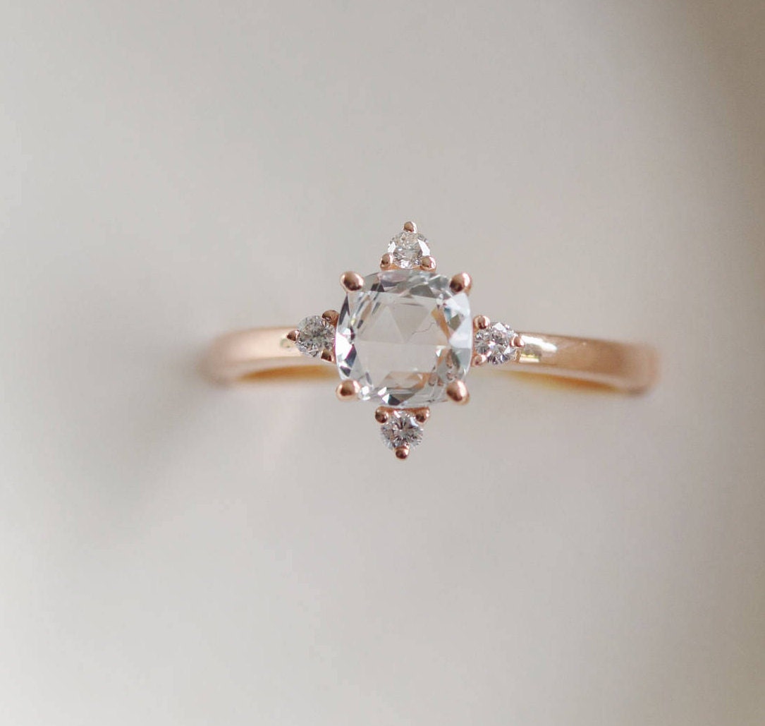 White Sapphire Engagement Ring. Promise Ring. Cushion - Etsy