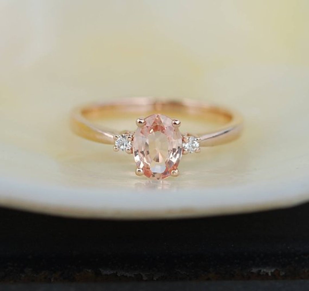 Peach Sapphire Engagement Ring. Promise Ring. Oval Engagement - Etsy