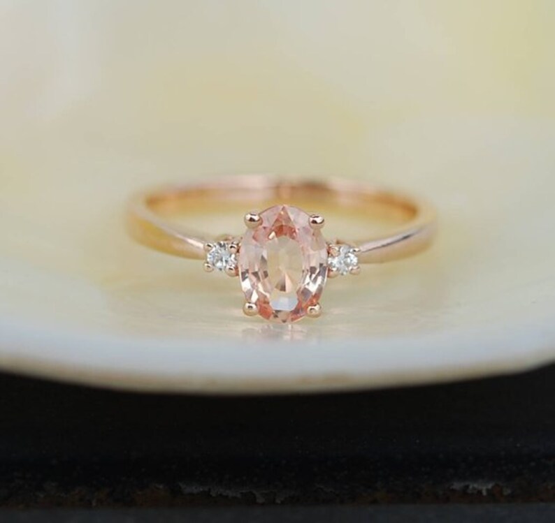 Peach Sapphire Engagement Ring. Promise Ring. Oval Engagement Etsy