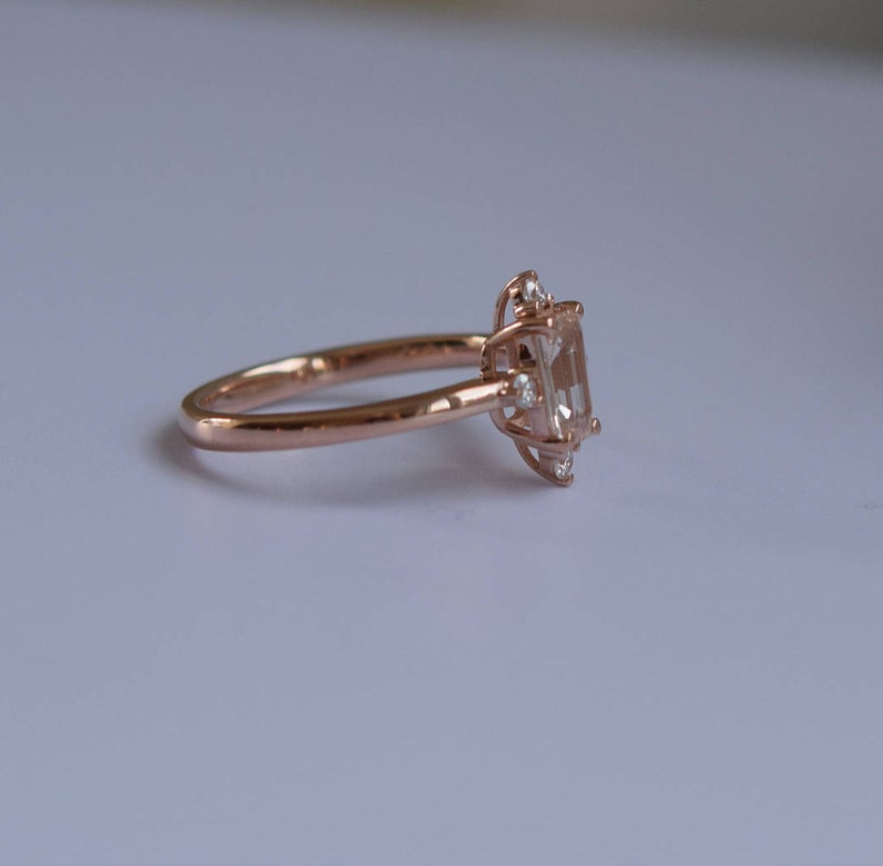 Peach Sapphire Engagement Ring. Promise Ring. Emerald Cut Etsy Canada