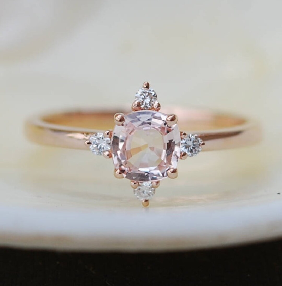Peach Sapphire Engagement Ring. Promise Ring. Cushion - Etsy