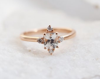 Champagne sapphire engagement ring. Promise ring. Cushion engagement ring. 5 stone ring. Rose gold engagement ring. Gemstone Eidelprecious