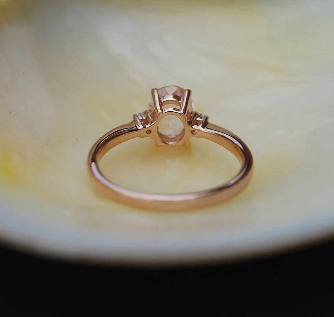 Peach sapphire engagement ring. Promise ring. Oval engagement Etsy