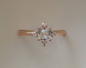 White sapphire engagement ring. Promise ring. Cushion engagement ring. 5 stone ring. Rose gold engagement ring. Gemstone ring Eidelprecious