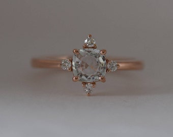 Champagne sapphire engagement ring. Promise ring. Cushion engagement ring. 5 stone ring. Rose gold engagement ring. Gemstone Eidelprecious