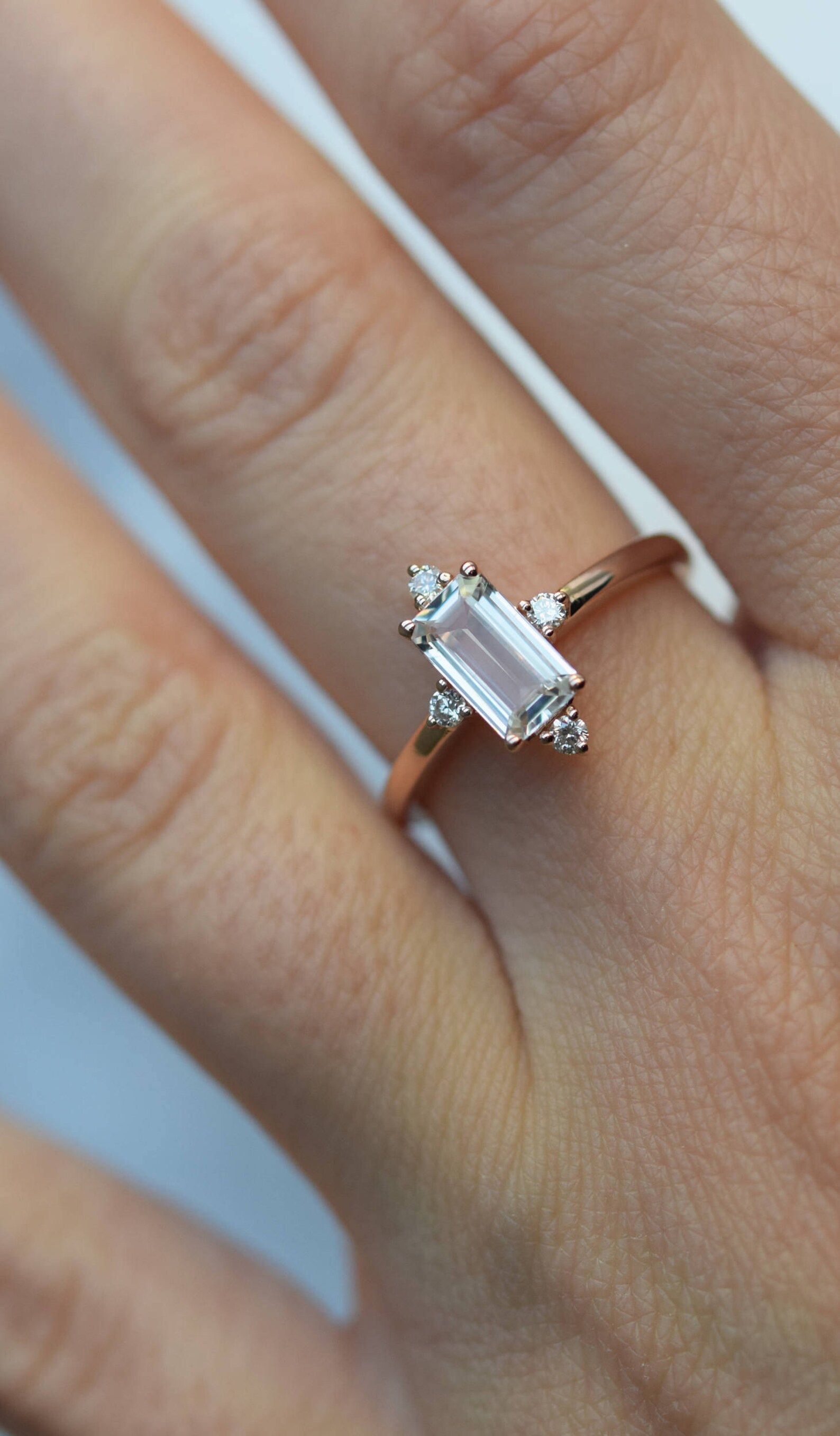 White Sapphire Engagement Ring. Promise Ring. Emerald Cut Etsy