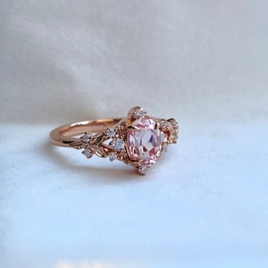 Enchanted forest pink sapphire engagement ring. Vintage filigree ring. Engagement Ring. Peach Sapphire rose gold ring by Eidelprecious image 2