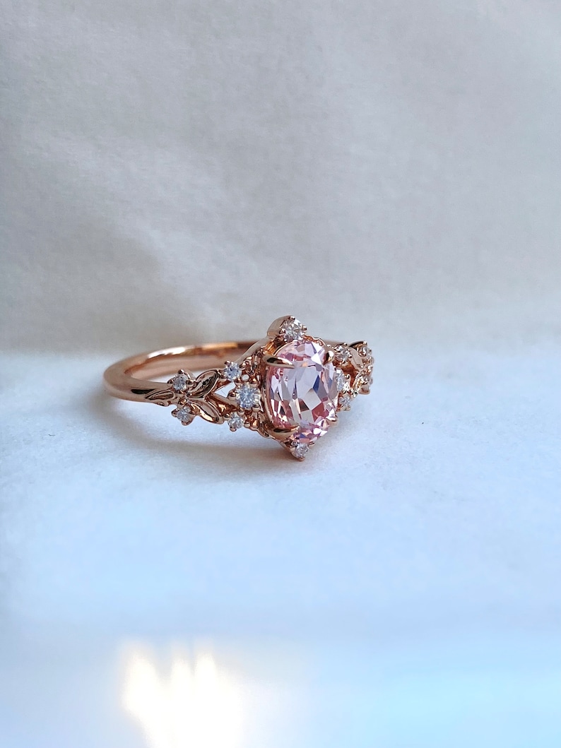 Enchanted forest pink sapphire engagement ring. Vintage filigree ring. Engagement Ring. Peach Sapphire rose gold ring by Eidelprecious image 2