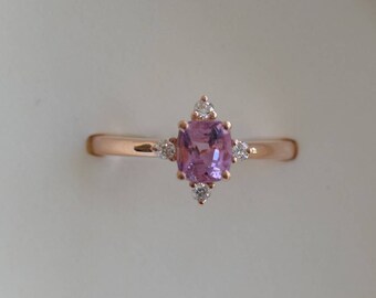 Raspberry sapphire engagement ring. Promise ring. Cushion engagement ring. 5 stone ring. Rose gold engagement ring. Gemstone Eidelprecious