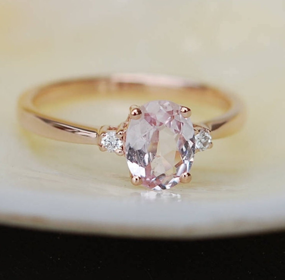 Peach Sapphire Engagement Ring. Promise Ring. Oval Engagement Etsy