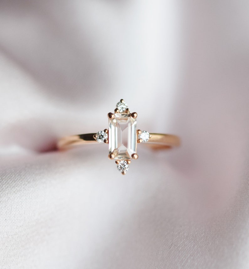 Peach Sapphire Engagement Ring. Promise Ring. Emerald Cut Etsy