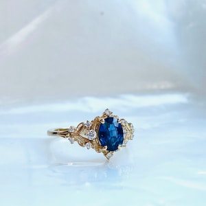 Enchanted forest blue sapphire engagement ring. Vintage filigree ring. Engagement Ring. Peach Sapphire rose gold ring by Eidelprecious image 1
