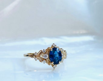 Enchanted forest blue sapphire engagement ring. Vintage filigree ring. Engagement Ring. Peach Sapphire rose gold ring by Eidelprecious