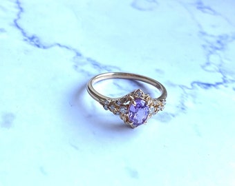 Arwen Fairy Purple Sapphire Engagement Ring Gold, diamond whimsical engagement ring, fantasy lavender sapphire ring by Eidelprecious