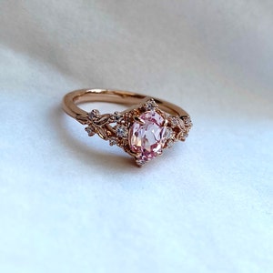 Enchanted forest pink sapphire engagement ring. Vintage filigree ring. Engagement Ring. Peach Sapphire rose gold ring by Eidelprecious image 8