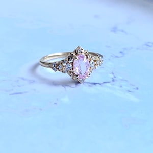 Fairy Blush Sapphire Diamond Engagement Ring Gold, Whimsical Pink sapphire Engagement ring, Enchanted engagemnt ring