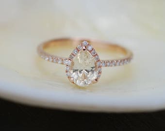 Pear Engagement Ring Promise ring Round Engagement Ring Champagne Sapphire Engagement ring rose gold ring by Eidelprecious FREE Shipping