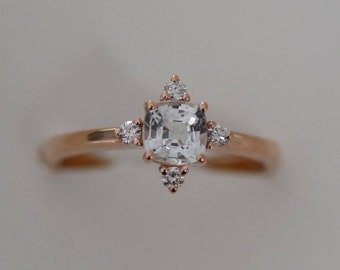 Champagne sapphire engagement ring. Promise ring. Cushion engagement ring. 5 stone ring. Rose gold engagement ring. Gemstone Eidelprecious