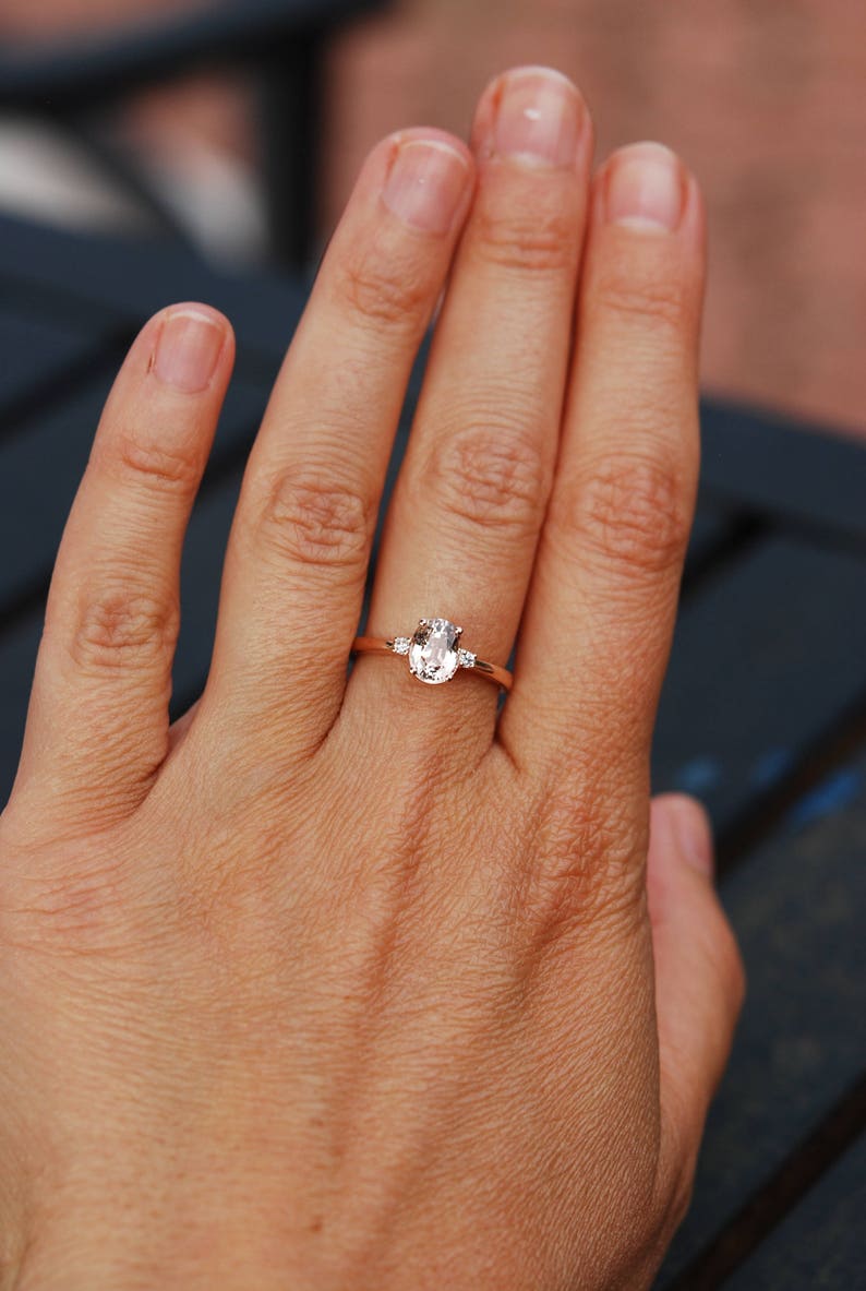 Caramel sapphire engagement ring. Promise ring. Oval engagement ring. 3 stone ring. Rose gold engagement ring.Gemstone ring by Eidelprecious image 5