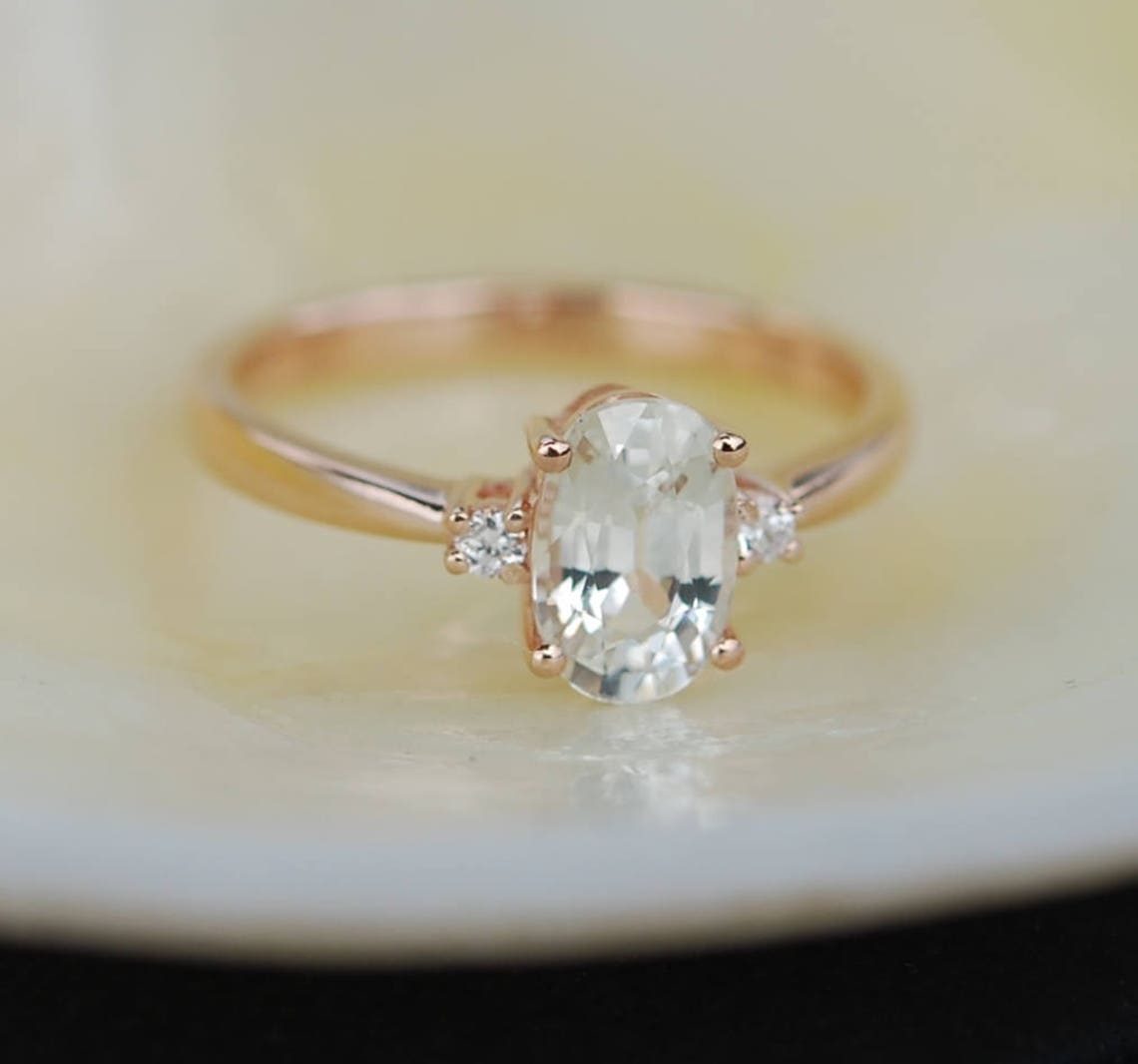 White Sapphire Engagement Ring. Promise Ring. Oval Engagement Etsy