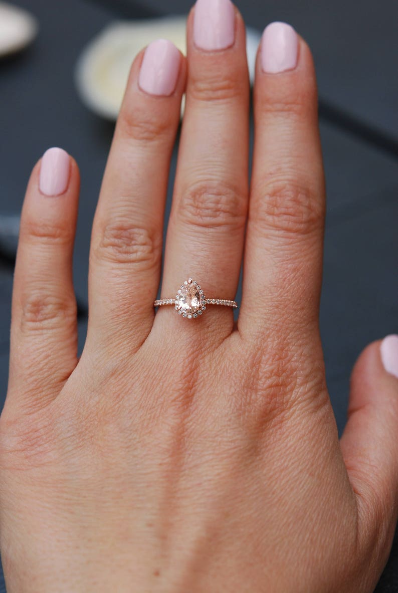 Pear Engagement Ring Promise Ring Round Engagement Ring Peach Etsy Canada