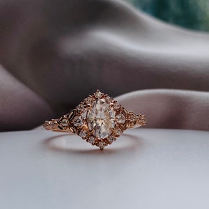 Kassandra Oval Moissanite Engagement Ring Gold Lab Diamond Engagement Ring Whimsical Fantasy Ring Fairytale Ring image 9
