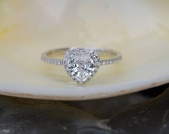 Bague de fiançailles coeur anneau saphir blanc promesse bague anniversaire par Eidelprecious Livraison gratuite