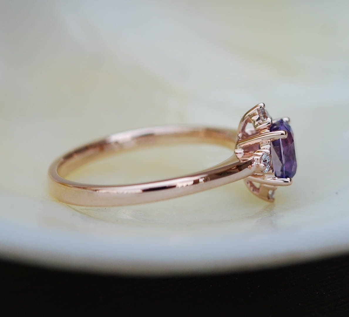 Purple Sapphire Engagement Ring. Promise Ring. Cushion Engagement Ring