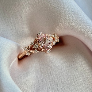 Enchanted forest pink sapphire engagement ring. Vintage filigree ring. Engagement Ring. Peach Sapphire rose gold ring by Eidelprecious image 4