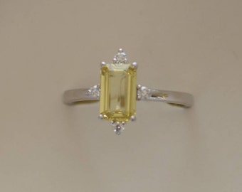 Yellow sapphire engagement ring. Promise ring. Emerald cut engagement ring. 5 stone ring. White gold engagement ring by Eidelprecious