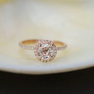 Engagement Ring Promise ring Round Engagement Ring Peach Sapphire Engagement ring rose gold ring by Eidelprecious FREE Shipping image 1