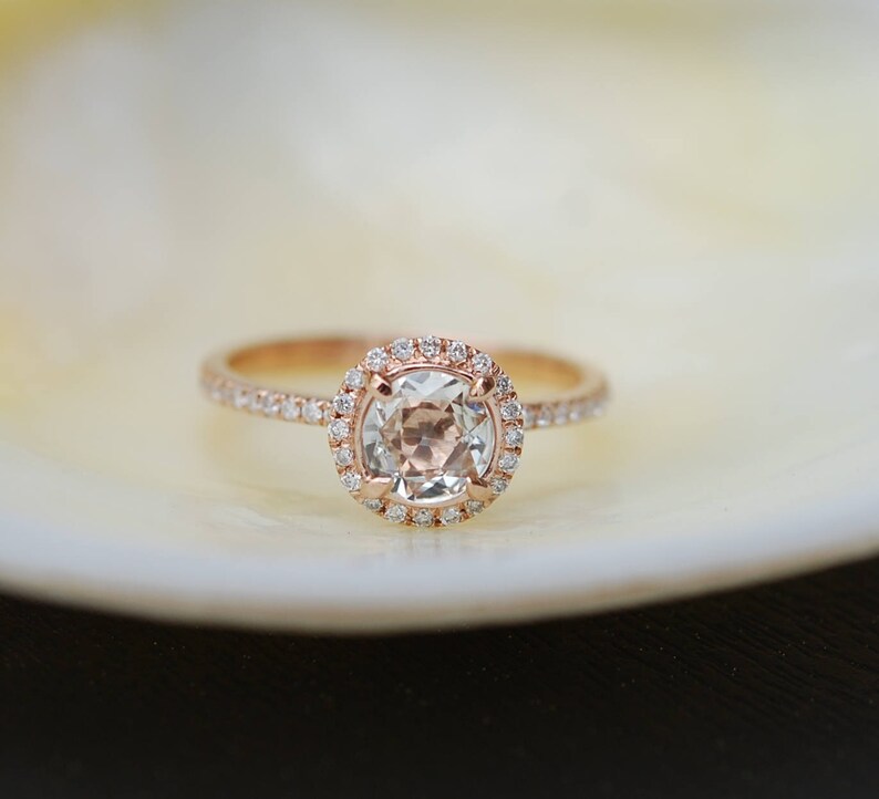 Engagement Ring Promise ring Round Engagement Ring Peach Sapphire Engagement ring rose gold ring by Eidelprecious FREE Shipping image 1