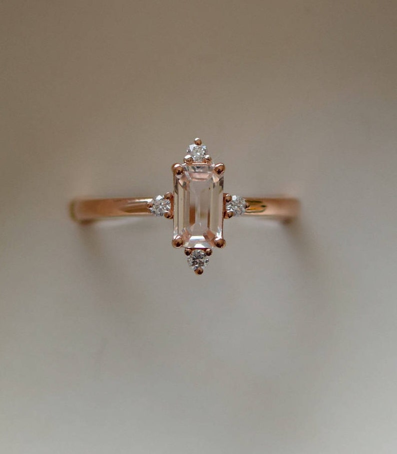 Peach Sapphire Engagement Ring. Promise Ring. Emerald Cut Etsy