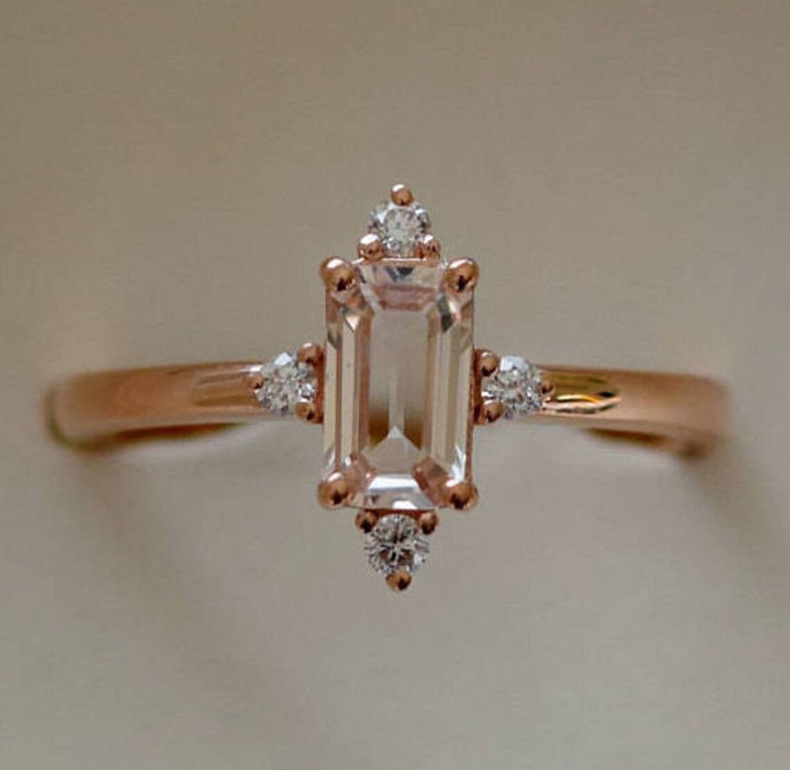 Peach Sapphire Engagement Ring. Promise Ring. Emerald Cut Etsy Canada