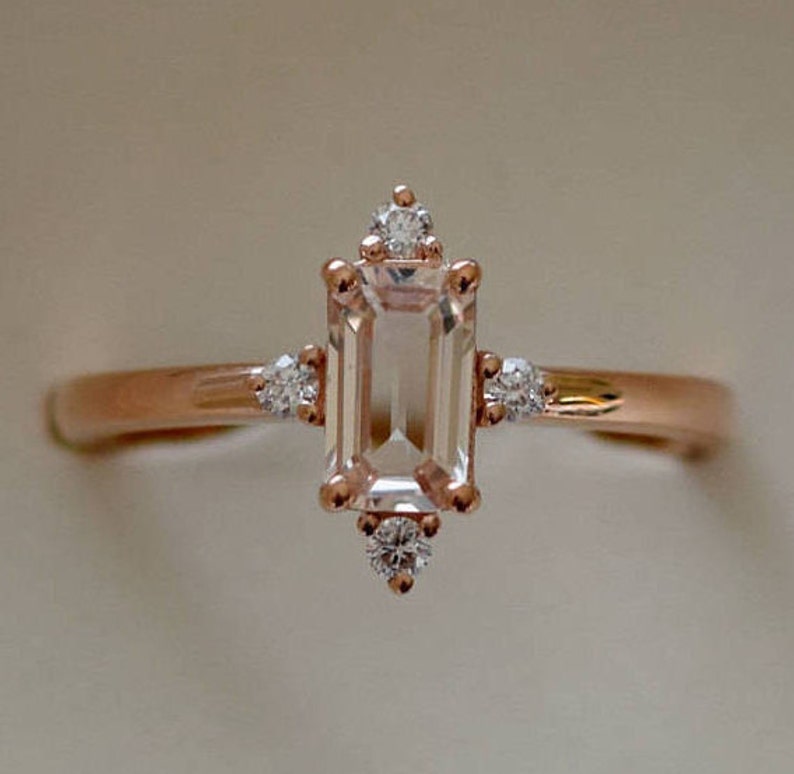Peach Sapphire Engagement Ring. Promise Ring. Emerald Cut Etsy