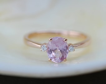 Lavender sapphire engagement ring. Promise ring. Oval engagement ring. 3 stone ring. Rose gold engagement ring. Gemstone ring  Eidelprecious