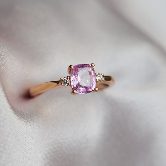 Candy pink sapphire engagement ring. Promise ring. Oval Etsy