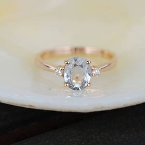 Ice Blue sapphire engagement ring. Promise ring. Oval engagement ring. 3 stone ring. Rose gold engagement ring. Gemstone ring Eidelprecious