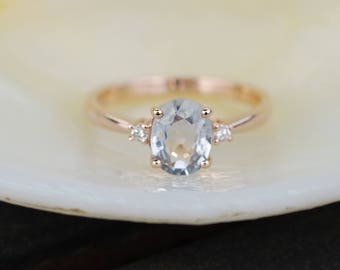 Ice Blue sapphire engagement ring. Promise ring. Oval engagement ring. 3 stone ring. Rose gold engagement ring. Gemstone ring Eidelprecious