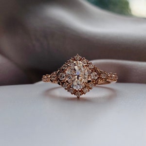 Kassandra Oval Moissanite Engagement Ring Gold Lab Diamond Engagement Ring Whimsical Fantasy Ring Fairytale Ring image 1