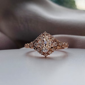 Kassandra Oval Moissanite Engagement Ring Gold Lab Diamond Engagement Ring Whimsical Fantasy Ring Fairytale Ring
