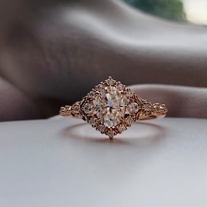 Kassandra Oval Moissanite Engagement Ring Gold Lab Diamond Engagement Ring Whimsical Fantasy Ring Fairytale Ring image 1