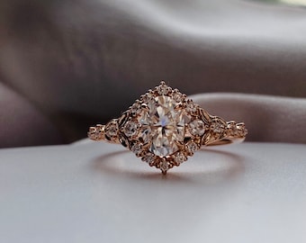Oval Moissanite Engagement Ring: 14k Rose Gold Fantasy Ring