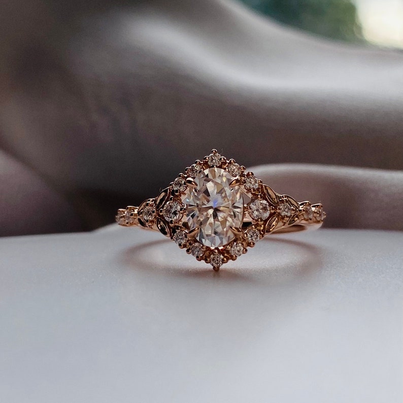 Kassandra Oval Moissanite Engagement Ring Gold Lab Diamond Engagement Ring Whimsical Fantasy Ring Fairytale Ring image 1
