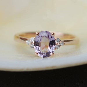 Lavender sapphire engagement ring. Promise ring. Oval engagement ring. 7 stone ring. Rose gold engagement ring. Gemstone ring Eidelprecious