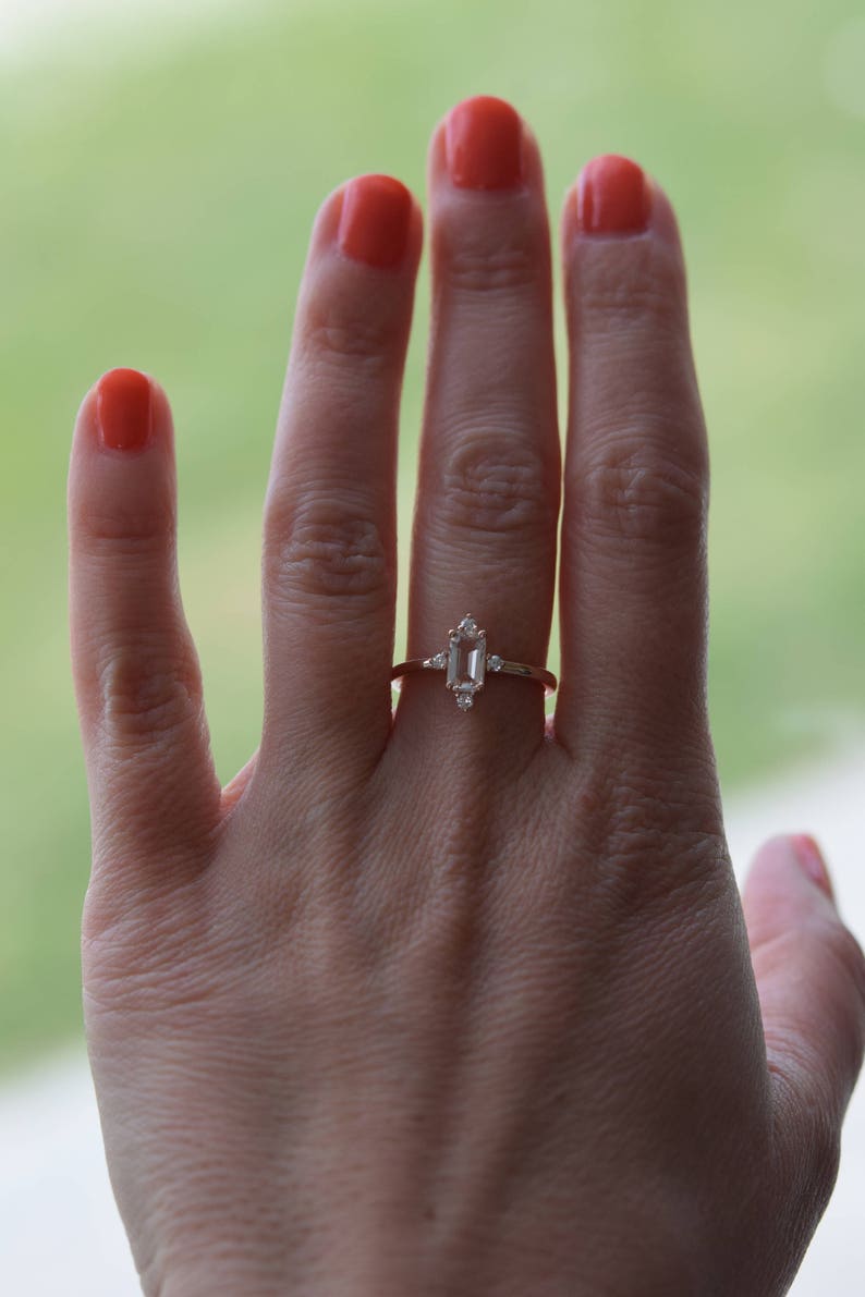 Peach Sapphire Engagement Ring. Promise Ring. Emerald Cut Etsy