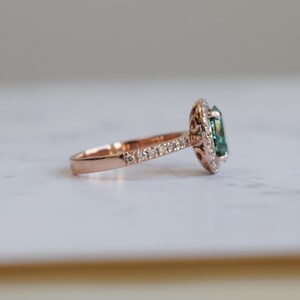 Green moissanite salt and pepper diamond ring. Forever one moissanite engagement ring. Rose gold engagement ring. Gemstone ring image 4