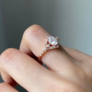 Kassandra Oval Moissanite Engagement Ring Gold Lab Diamond Engagement Ring Whimsical Fantasy Ring Fairytale Ring image 4